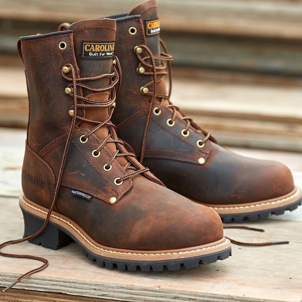 Carolina Elm CA9821 Mens 8" Waterproof Steel Toe Logger Boots Brown 9.5 4E NEW
